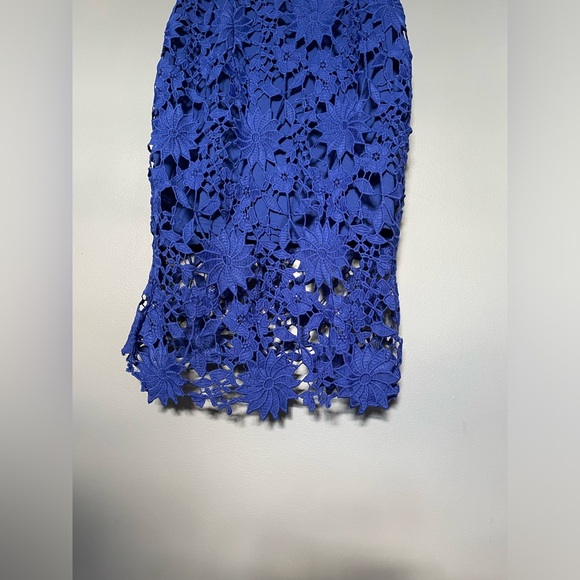 NWT ALLANDWELL Women's Floral Lace V Short Sleeves Knee Length Blue Dress Small - Picture 5 of 13